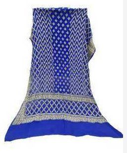 Blue & White Pure Bandhani Banarasi Dupatta