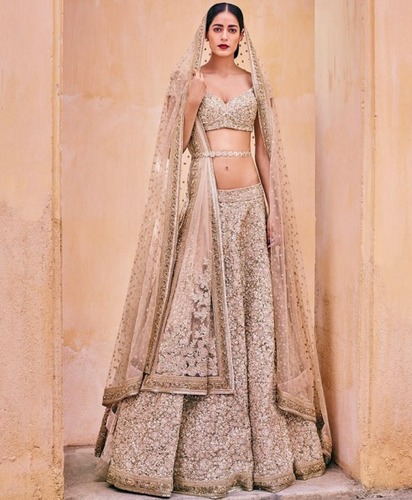 Orange Attractive Cream Designer Lehenga