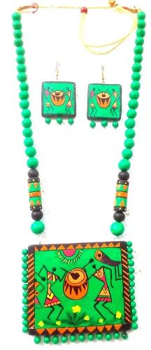 Bold Handmade Terracotta Warli Painting Design Necklace Sets