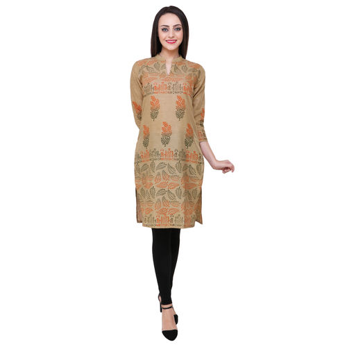 Khadi Look Leaf Print South Cotton Kurti