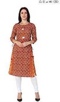 Red Long Ladies Cotton Kurti