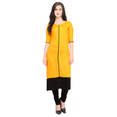 Anti Wrinkle Yellow And Black Long Rayon Kurta