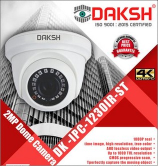 Daksh CCTV Camera - High Definition 1000 TVL, 2MP IP Dome, Waterproof | Motion Alarm, True Day/Night, IR Night Vision up to 20m