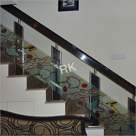 Wooden Finish Glass Railing