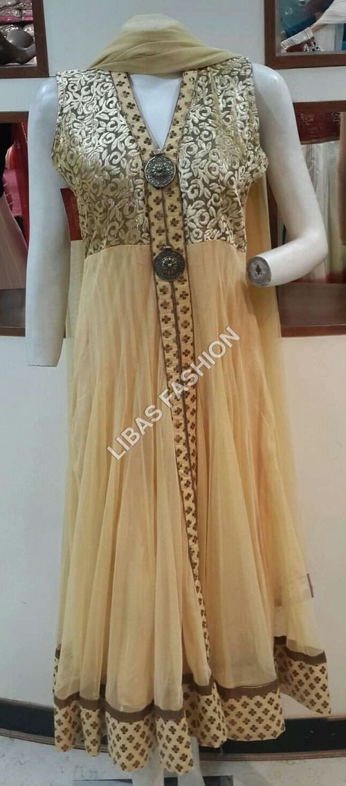 Buy idaLia Cream Gold Boota Print Anarkali Dress at Amazon.in