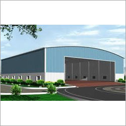 Industrial Prefabricated Shelter - Customizable Dimensions , Steel Panel Walls and Arched Roof Design in Blue with Roller Door