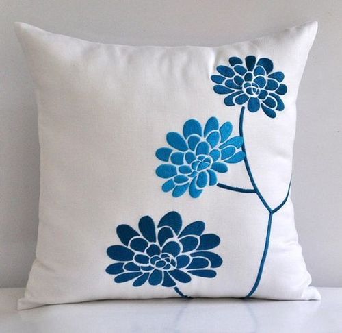 Cushion Cover - Cotton, Square Shape, Multi-Color Embroidered Design | Silk Blue Thread, Zipper Closure, Customized Sizes & Styles, Decorative Home Use