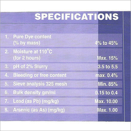 झील के रंगों के लिए विनिर्देश