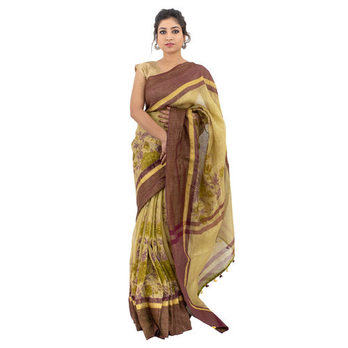 Multi Pure Linen By Linen 120 Count Digital Printed Saree