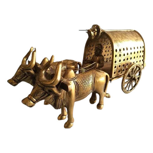 Brass Statue Bullock Cart - Color: Golden