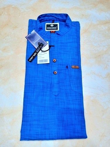 Mens Pure Cotton Kurta - Casual Wear, Blue Color, Long Sleeves | Anti-Wrinkle, Comfortable, Easily Washable