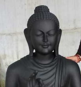 Black Marble Buddha Statue - 5 Feet Tall, Polished Finish | Handmade, Durable, Carved Indian Buddhism Theme
