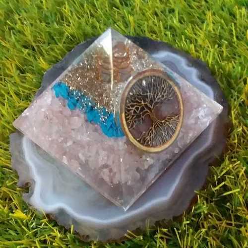 Orgone Raimbow Moonstone With Tiger Eye And Colorfull Flame and Metal Logo Pyramid