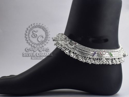 Fancy Gola Silver Anklets