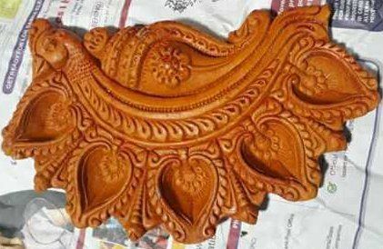 Brown Peacock Designer Clay Diya