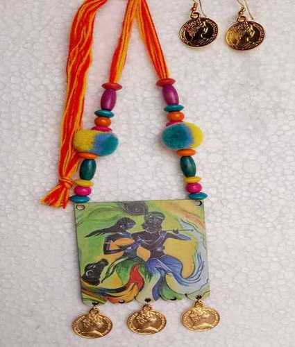 Plastic Wooden Handmade Printed Necklace