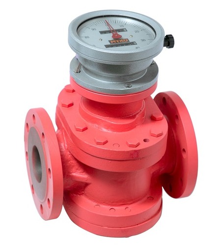 Mechanical Oval Gear Flow Meter - Metal, 25 mm Line Size, Max Pressure 6.4 Mla, Temp -40 to 100 C, Flow Rate 1 to 6 m3/hr | Red, Analog Display