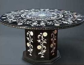 Handcrafted Black Marble Table Top With Base