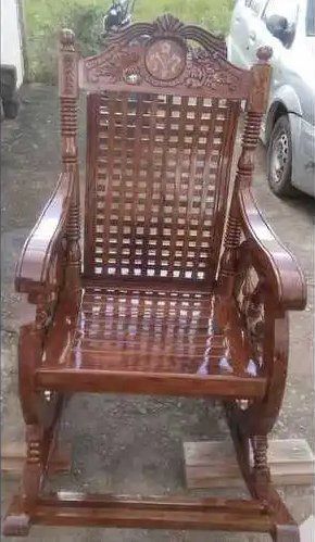 Indian Style Brown Wooden Polished Rocking Chair