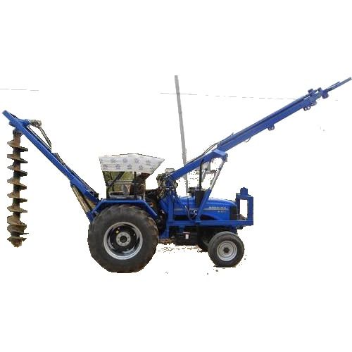 Pole Erection Drill Rig - 12" to 14" Drilling Diameter, 1.5 to 3 Meters Depth, Blue Color, 55HP Tractor Carrier, Other Crane Type