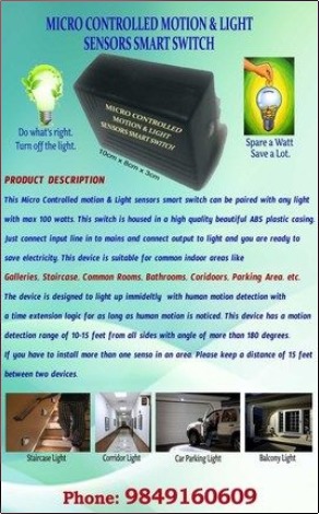 Micro Controlled Motion and Light Sensors Smart Switch