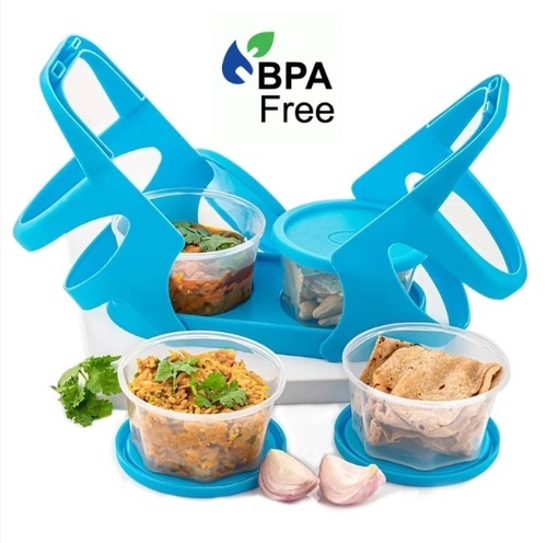 Blue Lunch Box With Attractive Stand 4 Pcs (200Ml Each Container)