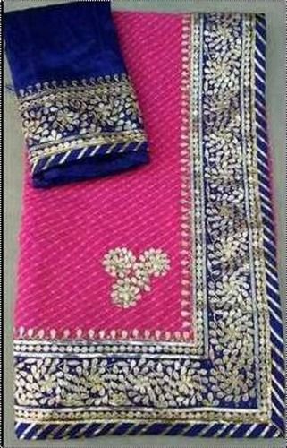 Pink And Blue Gotapati Designer Ladies Sarees