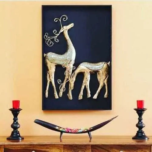 Deer Set Metal Wall Art Frame - Color: Golden