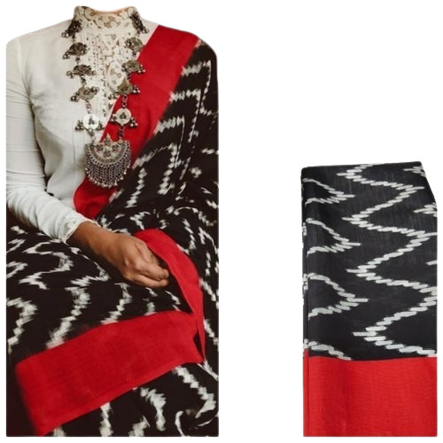 Soft Silk Saree - 6.30 Mtrs With Unstitched Blouse | White and Black Digital Print, Comfortable for All Seasons