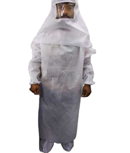Surgical Gown - Non Woven, 52 Inch Length x 31 Inch Width | Blue White Color, Disposable Type, Bacterial Free, Elastic Cuffs, Zipper Hood