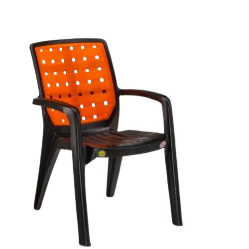 Moulded Plastic Chair - 1.5 Feet Seating Height, 50-110 Kg Load Capacity, Modern Black and Orange Design, Durable Indoor Furniture, Stackable for Space Efficiency