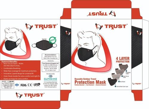 Black Colored Reusable Face Mask Application: Medical And Domestic