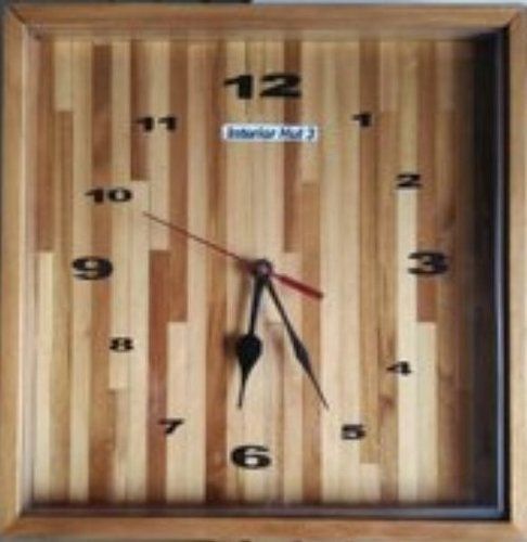 Natural Wood Colour Plain Square Wooden Wall Clock