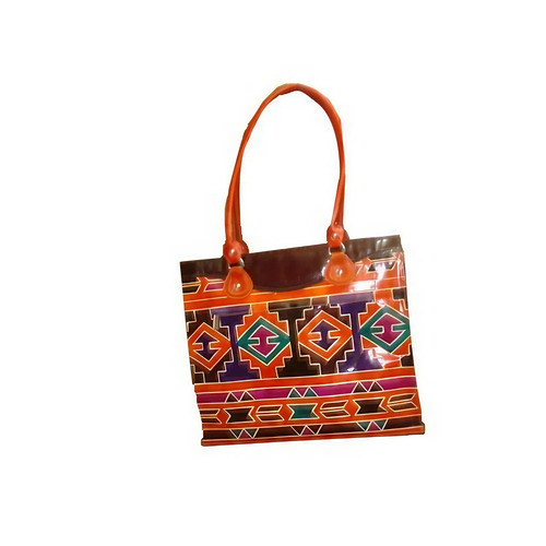 Ladies Designer Tote Bags - Genuine Leather, Rectangle Shape, Orange Color | Printed Pattern, Easy To Carry, Easy Washable, Long Handle Strap