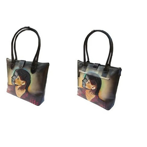 Ladies Printed Leather Handbags - Color: Gray