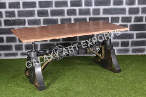 Live Edge Wood Top with Big & Heavy Iron Adjustable Base Dining Table