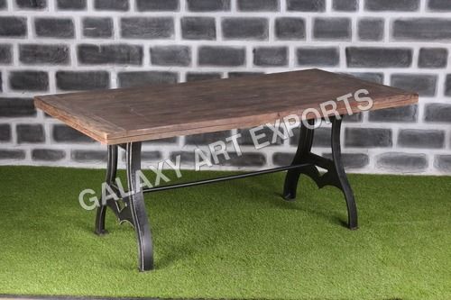 Handmade Mango Wood Top With Iron Trestle Legs Base Dining Table