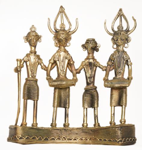 Kristyllas Dhokra Tribe Music Band Brass Idol Handicraft - Dimension (L*W*H): 17 Cm X4 Cm X 18 Cm  Centimeter (Cm)