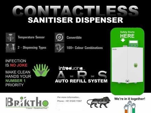 Automatic Contactless Sanitizer Dispenser Capacity: 1000  With Auto Refill System Can Be Used For Large Qty Without Wastage Milliliter (Ml)