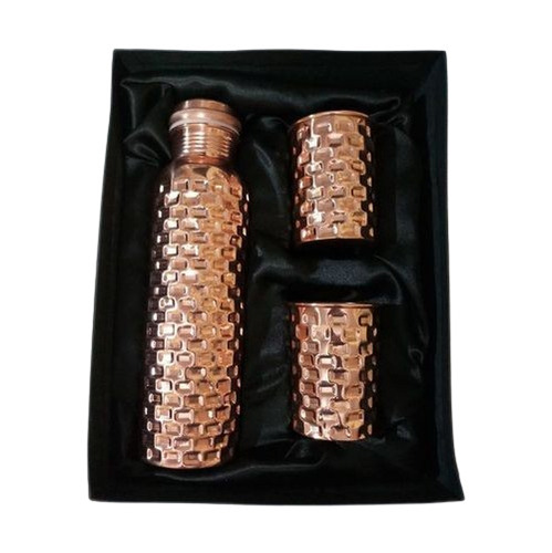 Copper Hammered Water Bottle Set - Capacity: 950 Milliliter (Ml)