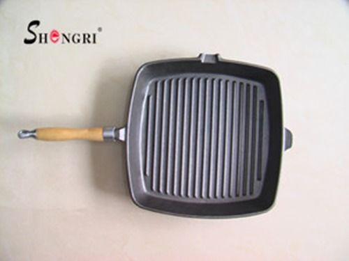 Large Square Cast Iron Grill Pan 28cm Wood Handle