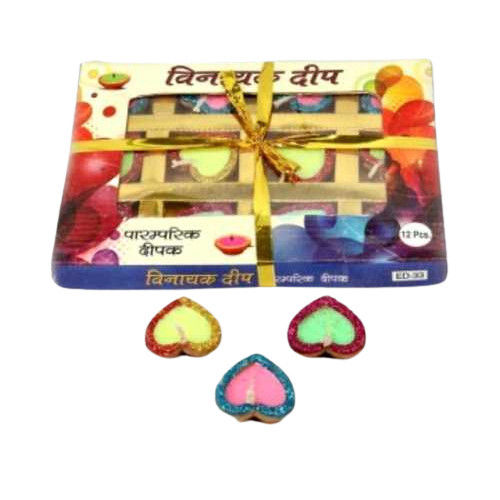 Multi Color Diwali Heart Shape Clay Diya