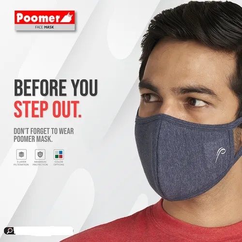 Poomer Men Face Mask - 3 layer Anti-Bacterial (Pack of 3