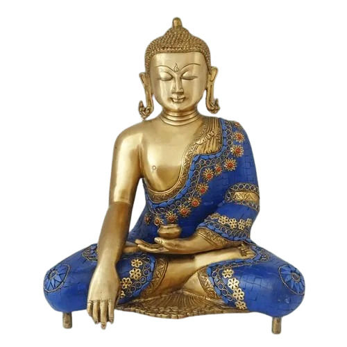 Meditating Buddha Brass Statue - Finishing: Bejeweled