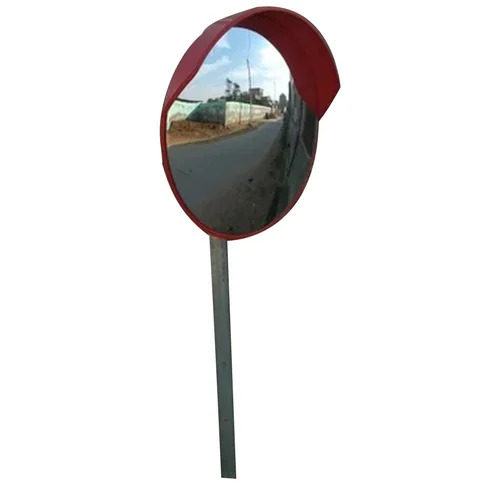 Road Safety Convex Mirror - Polycarbonate, 24 Inches, Red Color | 130-160 Degree Viewing Angle, Manual Function