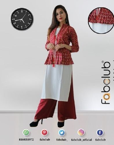 Fabclub Women Kurti With Multi Color Pleated Designer Jacket