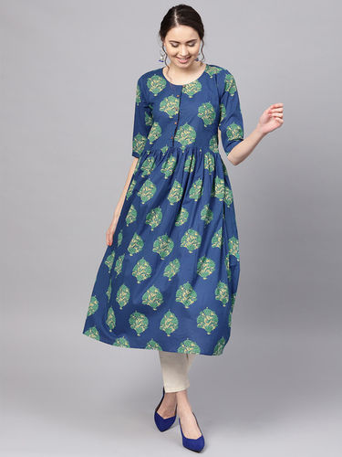 Blue Printed Ladies Half Sleeve Kurta