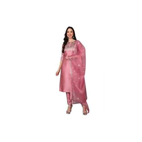 Ladies Pink Handwork Salwar Suit - Decoration Material: Laces