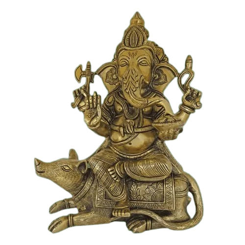 Brass Lord Ganesha Statue - Height: 12 Inch (In)