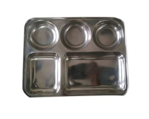 Silver 202 Grade Stainless Steel Compartment Dinner Plate